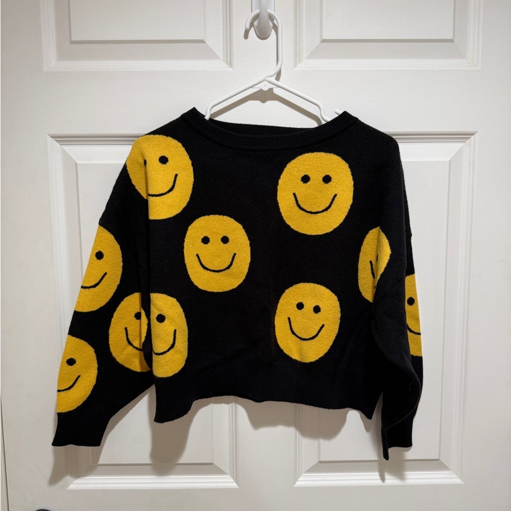SET Dressed in LALA Black Sweater with Yellow Smiley Faces